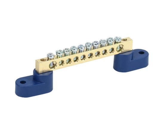 Нулевая N шина на двух угловых синих изоляторах REXANT 6х9 мм 10 групп 11-2327 