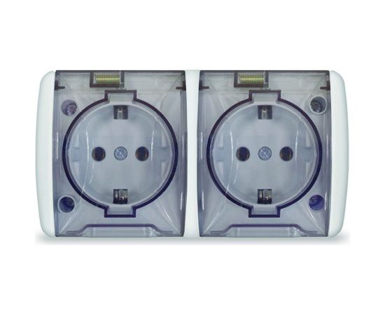 Двухместная розетка UNIVersal Клио с прозрачной крышкой, IP54, 16А, 220В, белая еврослот К2232 