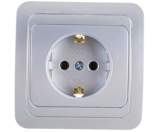 Розетка Smartbuy 1-местная с заземлением 16А серебро Марс SBE-02s-16-S1-Z-c 