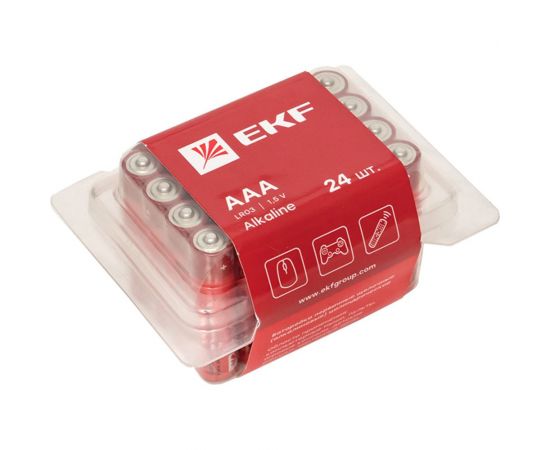 Алкалиновая батарейка EKF типа ААА(LR03) пластиковый бокс 24шт. LR03-BOX24 