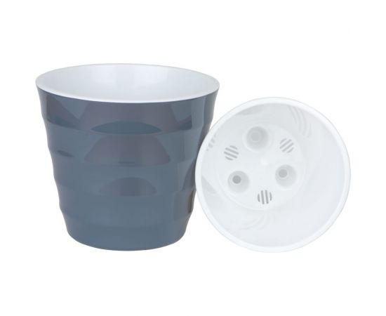 Пластиковый горшок с вкладкой liveingreen Лаура антрацит, диам. 14,5 см, высота 13 см, 1.4 л ЛР14-12 