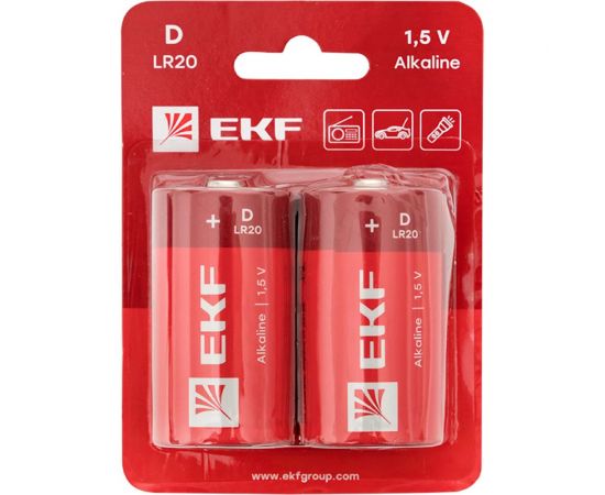 Алкалиновая батарейка EKF типа D(LR20) блистер 2шт. LR20-BL2 