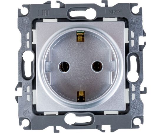 Розетка ЭРА 12-2001-03 2P E Schuko, 16A-250В, IP20, без м.лапок, 12, алюминий Б0014683 