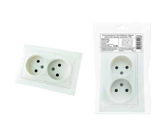 Двойная розетка TDM 2П 10А 250В белая ""Таймыр"" (пром. упак., бакелит. основание) SQ1814-0513 