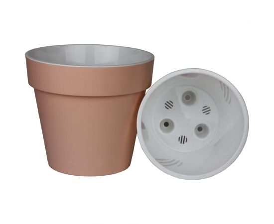 Пластиковый горшок liveingreen Протея 2.3 л, фраппе/белый, диам. 17 см, высота 15.5 см, с вкладкой ПР17-90 