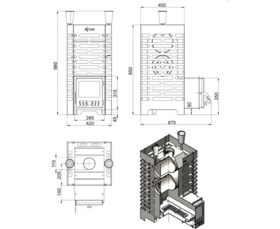 Печь для бани Везувий ASTON 20 INOX стекло 4610094714583 – изображение 2