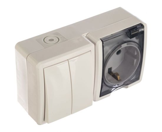 Блок: розетка+двойной выключатель ЭРА Эксперт 11-7402-01 IP54, 16АХ10AX-250В, ОУ, белый Б0020735 – изображение 2