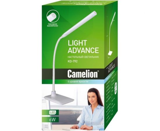Настольный светильник, белый, LED, 6Вт, 230В, сенсорное включение, 4 уровня яркости, 4000К Camelion KD-792 C01 12488 – изображение 2