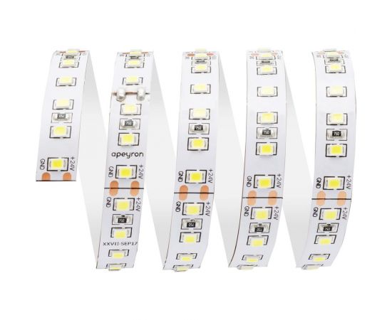 Светодиодная лента Apeyron 24В, 10Вт/м, smd3528, 120д/м, IP20, 900Лм/м, подложка 8мм, 5м, дневной белый 00-331 – изображение 3