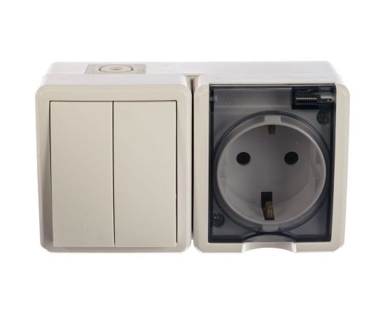 Блок: розетка+двойной выключатель ЭРА Эксперт 11-7402-01 IP54, 16АХ10AX-250В, ОУ, белый Б0020735 – изображение 3