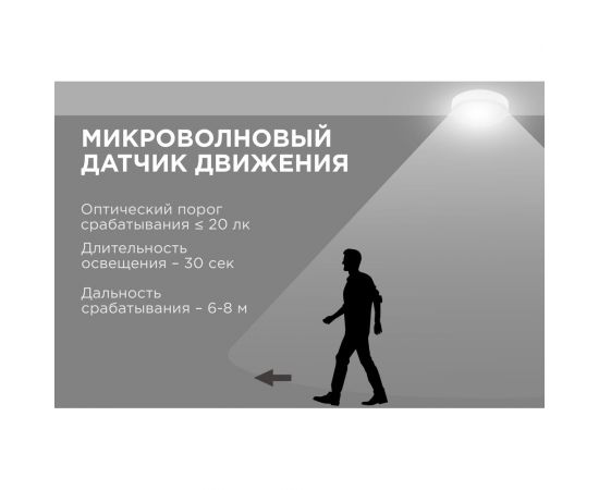 Светодиодный герметичный светильник Apeyron с микроволновым датчиком движения 18Вт, 1440Лм, 4000К, IP65, круг, матовый белый 28-14 – изображение 4