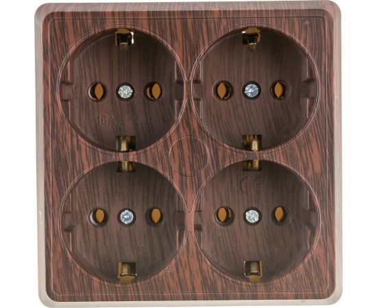 Четырехместная розетка TDM 2П+3 открытой установки IP20 16A бук Ладога SQ1801-0322 