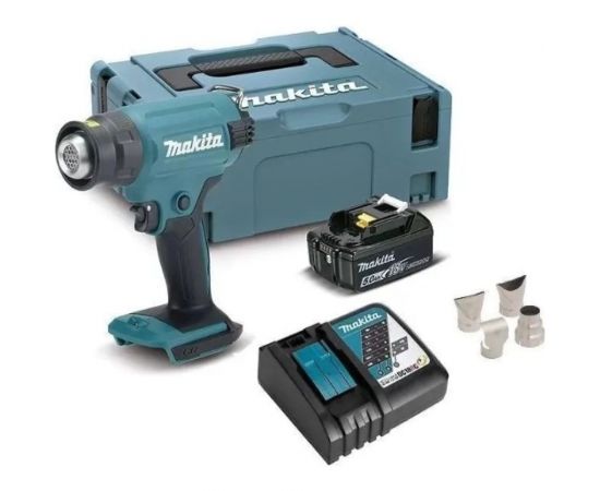 Аккумуляторный тепловой пистолет (фен) Makita LXT 18В, 550 град, кейс MakPac,насадки, 5.0 Ач х 1, з/у DHG180RT1J 