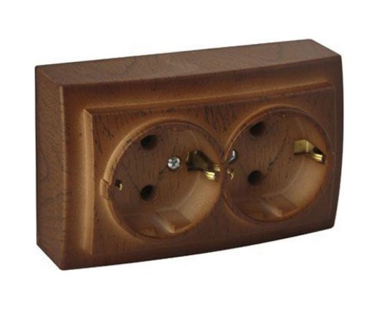 Розетка NILSON 2ОП з/к орех Themis wood 26271025 