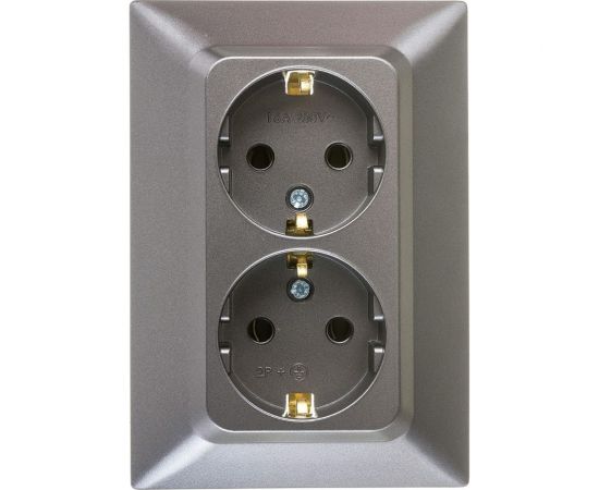 Розетка NE-AD 2-гнезда с заземлением, 16А, 250В, Aras, Графит, 93-121-85 