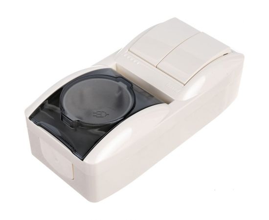 Вертикальный 2-х клавишный выключатель и розетка с крышкой Lezard NATA с заземлением, крем 710-0300-173 