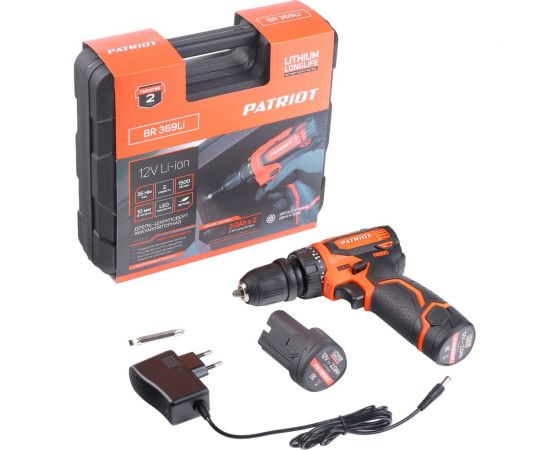 Аккумуляторная дрель-шуруповерт Patriot BR 369Li, две АКБ Li-Ion, 12В, 2,0 Ач, 35Нм, 180201369 – изображение 12