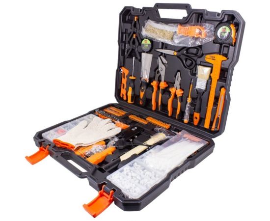 Набор инструментов ISMA 1/4"", 6-гр., 5-13 мм, шарнирно-губцевый, биты, молоток, рулетка, уровень, клеевой пистолет, расходник, 1372 предмета ISMA-513722(50791) – изображение 2