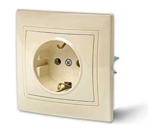 Розетка с заземлением, кремовая Makel Mimoza 25028 – изображение 2