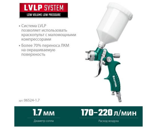 Пневматический краскопульт c верхним бачком KRAFTOOL AirFlat LVLP 06524-1.7 – изображение 3