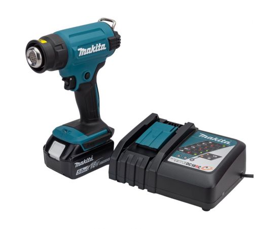 Аккумуляторный тепловой пистолет (фен) Makita LXT 18В, 550 град, кейс MakPac,насадки, 5.0 Ач х 1, з/у DHG180RT1J – изображение 3