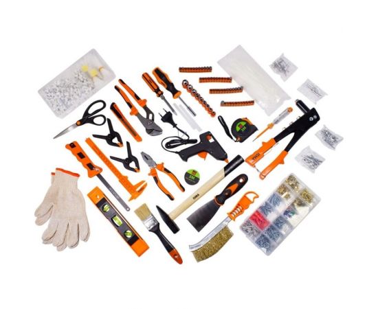 Набор инструментов ISMA 1/4"", 6-гр., 5-13 мм, шарнирно-губцевый, биты, молоток, рулетка, уровень, клеевой пистолет, расходник, 1372 предмета ISMA-513722(50791) – изображение 3