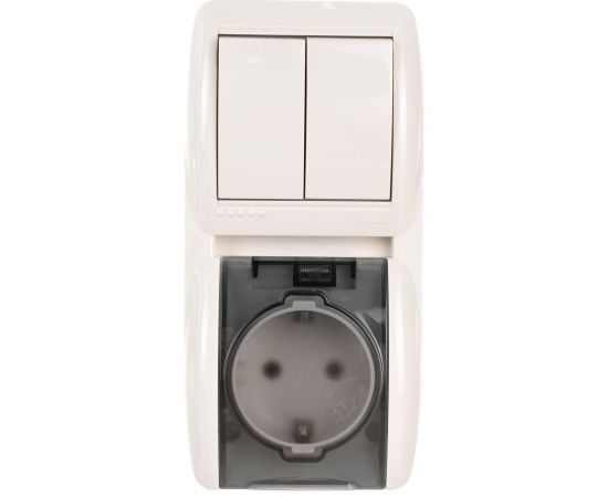 Вертикальный 2-х клавишный выключатель и розетка с крышкой Lezard NATA с заземлением, крем 710-0300-173 – изображение 4