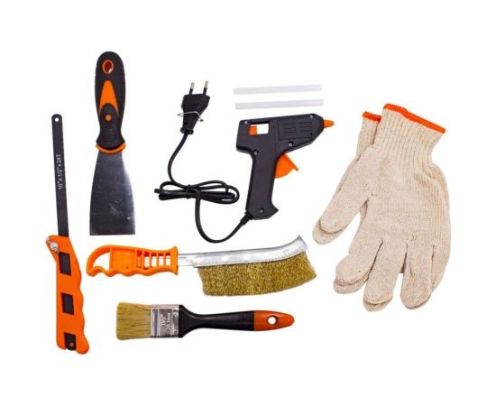 Набор инструментов ISMA 1/4"", 6-гр., 5-13 мм, шарнирно-губцевый, биты, молоток, рулетка, уровень, клеевой пистолет, расходник, 1372 предмета ISMA-513722(50791) – изображение 5