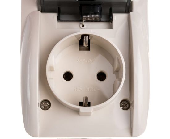 Вертикальный 2-х клавишный выключатель и розетка с крышкой Lezard NATA с заземлением, крем 710-0300-173 – изображение 5