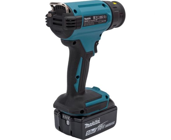 Аккумуляторный тепловой пистолет (фен) Makita LXT 18В, 550 град, кейс MakPac,насадки, 5.0 Ач х 1, з/у DHG180RT1J – изображение 6