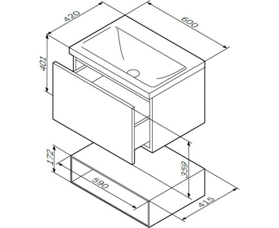 База под раковину AM.PM GEM подвесная, 60 см, 1 ящик push-to-open, M90FHX06021WG – изображение 9