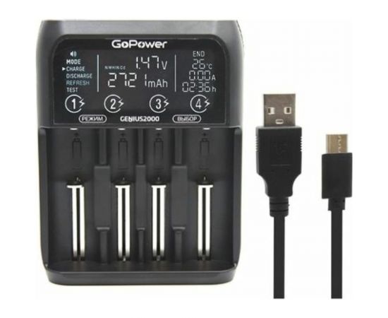 Зарядное устройство GoPower для аккумуляторов Genius2000 Ni-MH/Ni-Cd/Li-ion/IMR/LiFePO4 4 слота (1/40) 00-00017019 