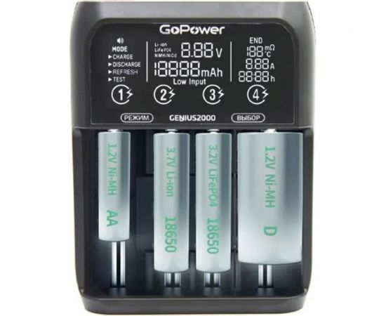 Зарядное устройство GoPower для аккумуляторов Genius2000 Ni-MH/Ni-Cd/Li-ion/IMR/LiFePO4 4 слота (1/40) 00-00017019 – изображение 3