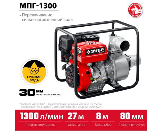 Бензиновая мотопомпа для грязной воды ЗУБР МПГ-1300 – изображение 3