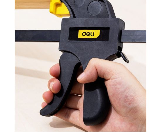 Быстрозажимная пистолетная струбцина DELI dl110106 150x70мм, стальная рама, пластиковые губки, макс.усилие до 750Н 112011 – изображение 4