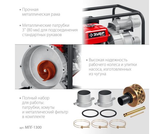 Бензиновая мотопомпа для грязной воды ЗУБР МПГ-1300 – изображение 5