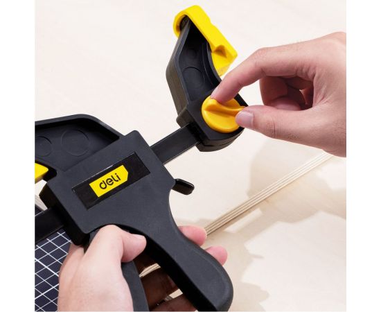 Быстрозажимная пистолетная струбцина DELI dl110106 150x70мм, стальная рама, пластиковые губки, макс.усилие до 750Н 112011 – изображение 8