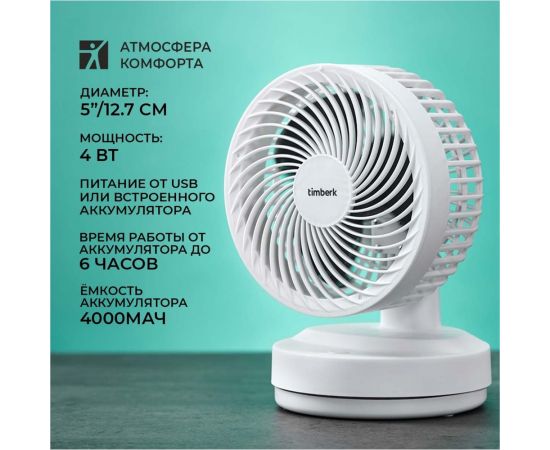 Настольный вентилятор с аккумулятором Timberk белый T-DF422 – изображение 8