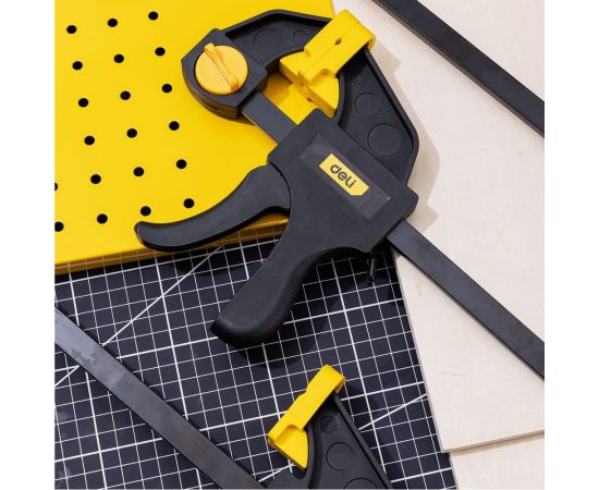 Быстрозажимная пистолетная струбцина DELI dl110112 300x70мм, стальная рама, пластиковые губки, макс.усилие до 750Н 112014 – изображение 9