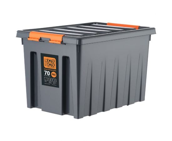 Ящик Rox Box п/п, 589x396x355 мм, с крышкой и клипсами, на роликах, PRO, цв. антрацит 25342 