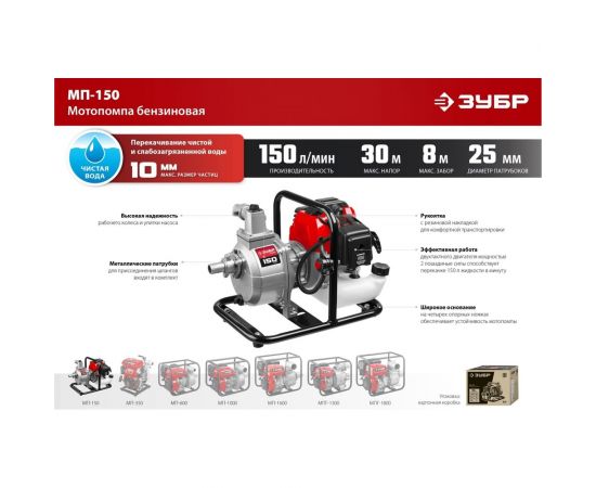 Бензиновая мотопомпа ЗУБР 150 л/мин МП-150 – изображение 14