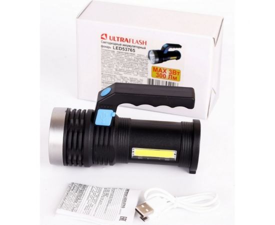 Аккумуляторный фонарь Ultraflash LED53765 4В, черный 2LED, 3 Вт, 4 режима USB 14665 – изображение 4