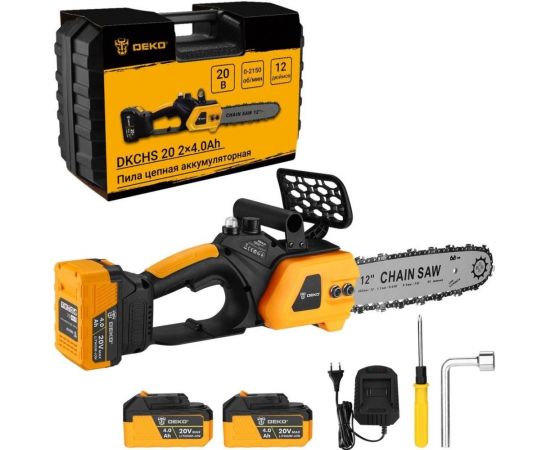 Цепная аккумуляторная пила DEKO dkchs 20 в кейсе, 20 в, 2x4.0 ач, зарядное устройство 3638 063-4356 