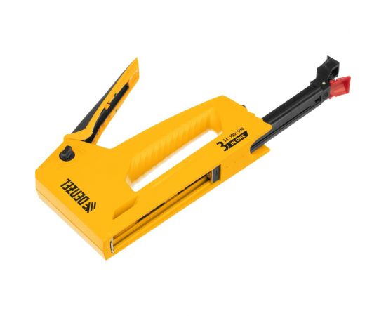 Мебельный степлер Denzel алюминиевый корпус, тип 53, 6-14 мм, тип 300, 15 мм, тип 500, 15 мм 40214 – изображение 5