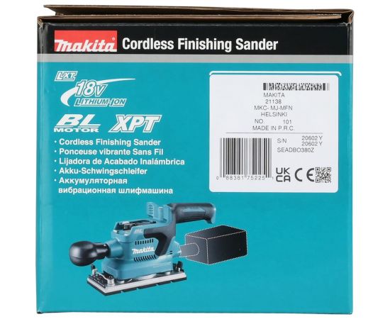 Вибрационная шлифмашина Makita LXT, BL, 18 В, XPT, 93x228 мм, 4000-12000 об/мин, ампл. 2.0 мм, 1.5 кг, кор., пылесборник, зажим, без аккум. и ЗУ DBO380Z – изображение 7