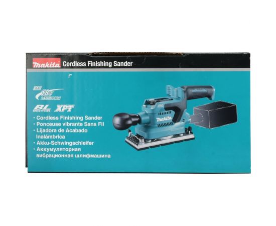 Вибрационная шлифмашина Makita LXT, BL, 18 В, XPT, 93x228 мм, 4000-12000 об/мин, ампл. 2.0 мм, 1.5 кг, кор., пылесборник, зажим, без аккум. и ЗУ DBO380Z – изображение 8