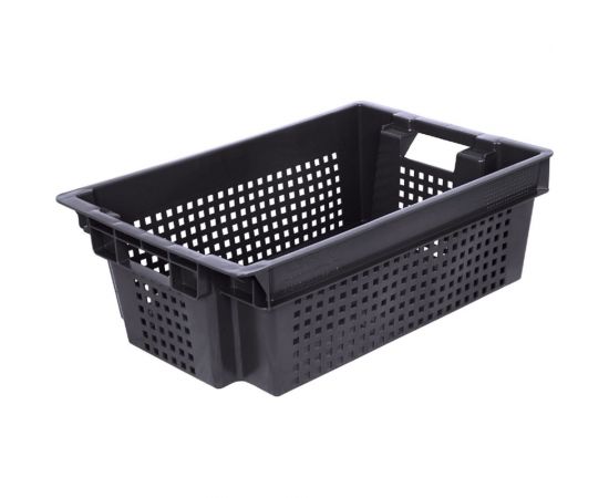 Ящик Тара.ру п/э, 600x400x200 мм, 1,5 кг, дно сплошное, стенки перфорированные, цв. чёрный 28428 