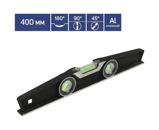 Алюминиевый уровень ТУНДРА трапециевидный PRO, фрезерованный, 3 глазка, 400 мм 881951 – изображение 2