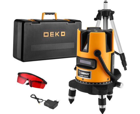 DEKO Уровень лазерный самовыравнивающийся в кейсе DKLL02RB PRO PREMIUM со штативом 1 м (2 линии, красный луч) DEKO (3638) 065-0102-2 