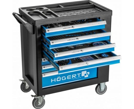 Инструментальная тележка HOEGERT TECHNIK 7 ящиков, боковое отделение, 544 инструмента HT7G050 